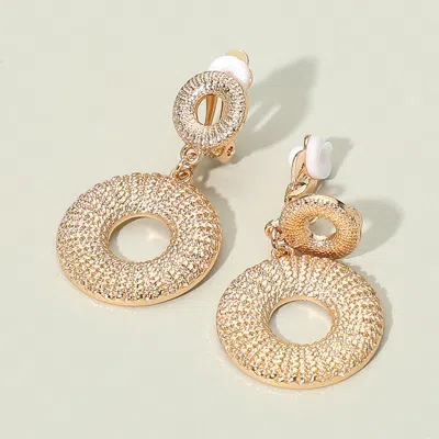 Fashnzfab Textured Geometric Metal Ring Dangle Clip On Earrings In Gold