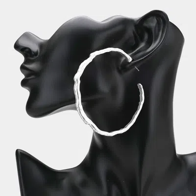 Fashnzfab Textured Irregular Metal Hoop Earrings - Matte Silver
