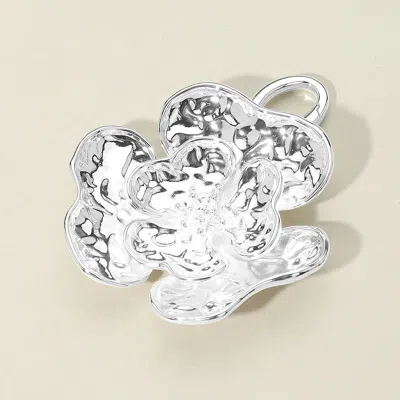 Fashnzfab Textured Layered Floral Pendant / Bag Charm In Silver