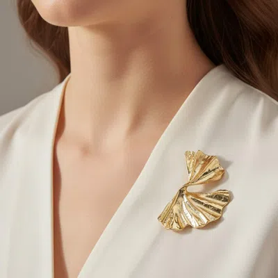 Fashnzfab Textured Metal Abstract Fan Pin Brooch In Gold