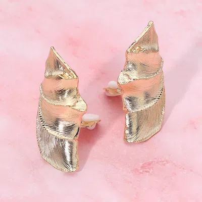 Fashnzfab Textured Metal Abstract Folded Clip On Earrings In Gold