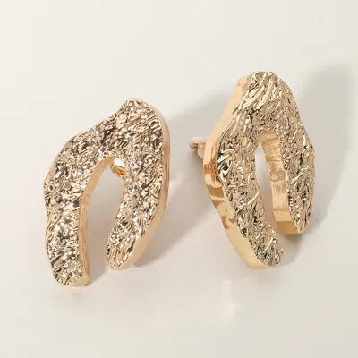 Fashnzfab Textured Metal Abstract Shaped Clip On Earrings 1.2" X 1.8" In Gold