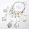 Fashnzfab Textured Metal Acrylic Plate Ball Beaded Chandelier Statement Necklace In Multi