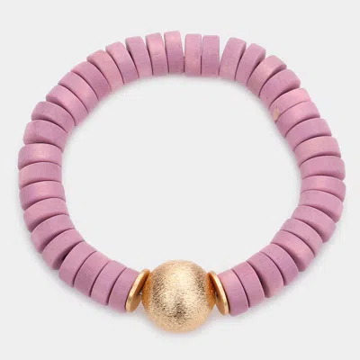Fashnzfab Textured Metal Ball Accented Wood Stretch Bracelet In Purple