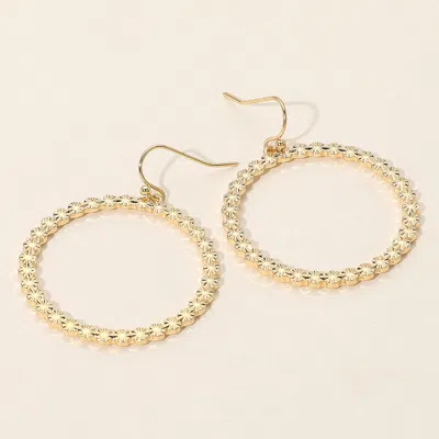 Fashnzfab Textured Metal Ball Beaded Circle Dangle Earrings In Gold