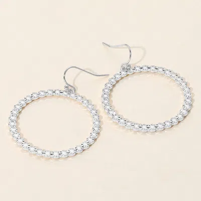 Fashnzfab Textured Metal Ball Beaded Circle Dangle Earrings In Silver