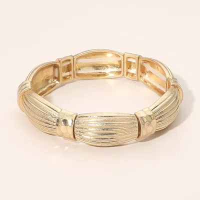 Fashnzfab Textured Metal Bar Beaded Stretch Bracelet In Gold
