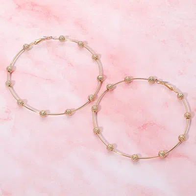 Fashnzfab Textured Metal Bead Accent Hoop Earrings In Gold