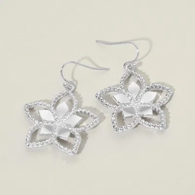 Fashnzfab Textured Metal Botanical Floral Charm Drop Earrings In Silver