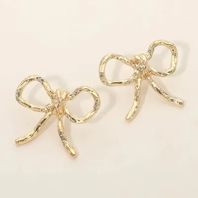 Fashnzfab Textured Metal Bow Knot Earrings In Gold
