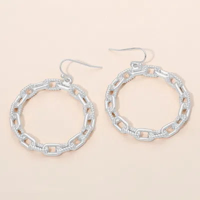 Fashnzfab Textured Metal Chain Hoop Drop Dangle Earrings In Silver