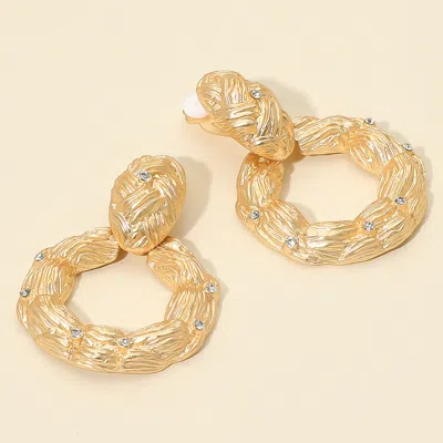 Fashnzfab Textured Metal Circle Dangle Clip On Earrings In Gold