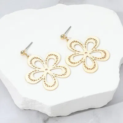 Fashnzfab Textured Metal Cutout Flower Dangle Earrings In Gold