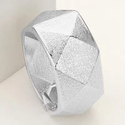 Fashnzfab Textured Metal Diamond Cut Hinged Bangle Bracelet Rhodium In Multi