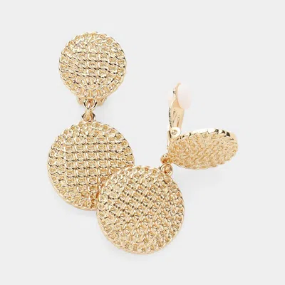 Fashnzfab Textured Metal Disc Dangle Clip On Earrings In Gold