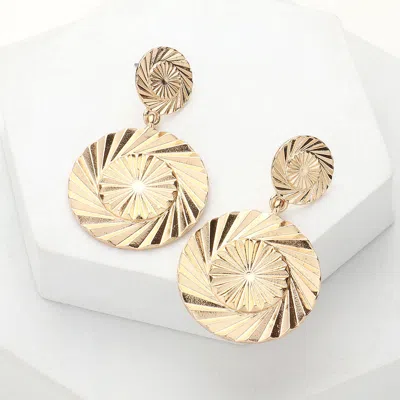 Fashnzfab Textured Metal Disc Dangle Earrings - Gold