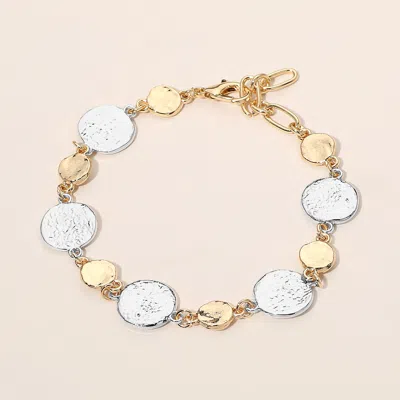 Fashnzfab Textured Metal Disc Link Bracelet In Silver