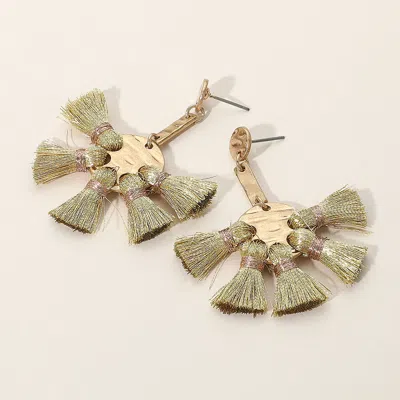 Fashnzfab Textured Metal Disc Tassel Earrings In Green