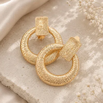 Fashnzfab Textured Metal Door Knocker Clip On Earrings In Gold