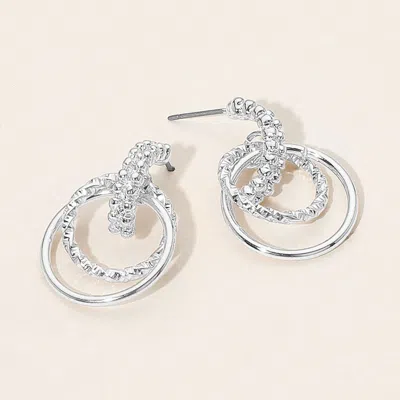Fashnzfab Textured Metal Double Circle Link Drop Earrings - Silver In Metallic