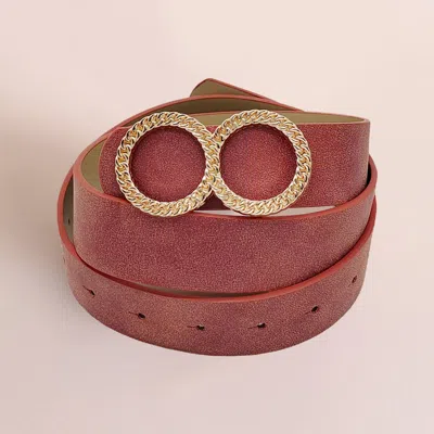 Fashnzfab Textured Metal Double O Buckle Accented Faux Leather Belt In Burgundy