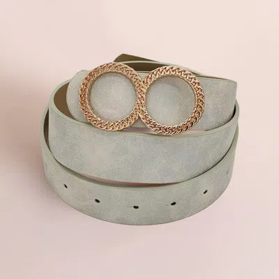 Fashnzfab Textured Metal Double O Buckle Accented Faux Leather Belt In Green