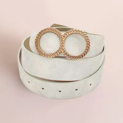 Fashnzfab Textured Metal Double O Buckle Accented Faux Leather Belt In White
