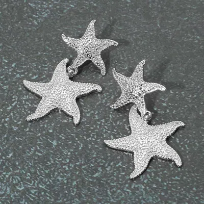 Fashnzfab Textured Metal Double Starfish Link Drop Earrings In Metallic