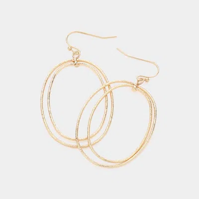 Fashnzfab Textured Metal Double Wire Oval Dangle Earrings In Gold