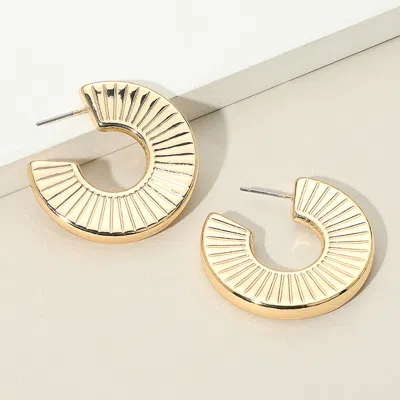 Fashnzfab Textured Metal Fan Hoop Earrings - Gold