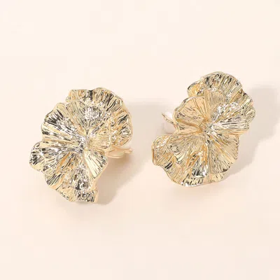 Fashnzfab Textured Metal Floral Clip On Earrings In Gold
