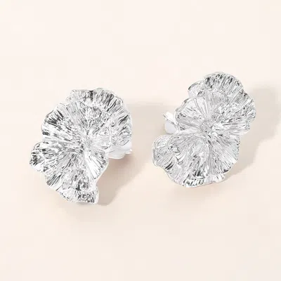 Fashnzfab Textured Metal Floral Clip On Earrings In Silver
