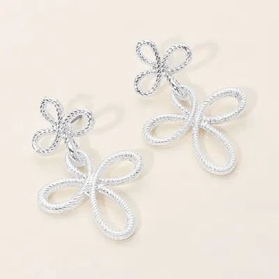 Fashnzfab Textured Metal Floral Link Drop Earrings In Silver