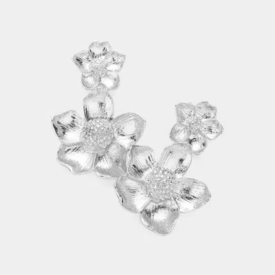 Fashnzfab Textured Metal Flower Dangle Earrings - Rhodium In Metallic