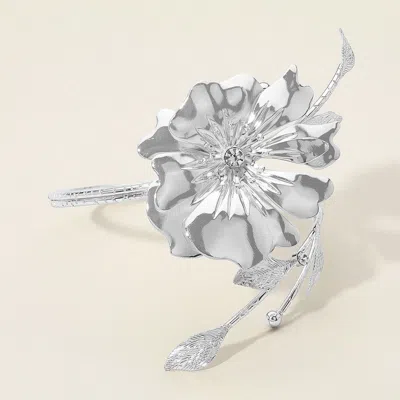 Fashnzfab Textured Metal Flower Leaves Tip Wire Arm Cuff Bracelet Rhodium In Multi