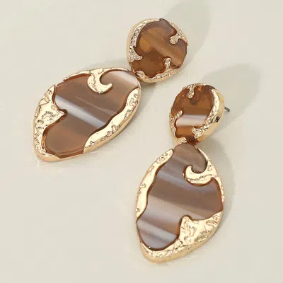 Fashnzfab Textured Metal Frame Abstract Celluloid Acetate Drop Dangle Statement Earrings 1.2" X 2.6" In Burgundy