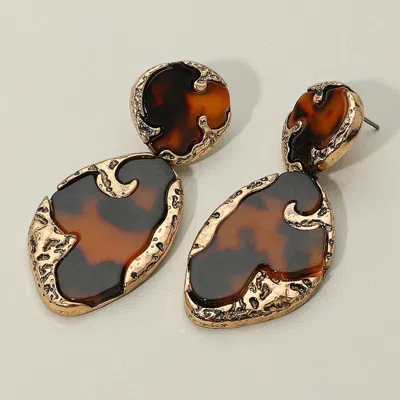 Fashnzfab Textured Metal Frame Abstract Celluloid Acetate Drop Dangle Statement Earrings In Gold