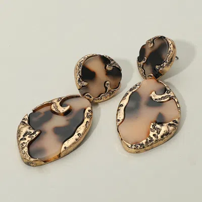 Fashnzfab Textured Metal Frame Abstract Celluloid Acetate Drop Dangle Statement Earrings- Gold, Neutral In Brown