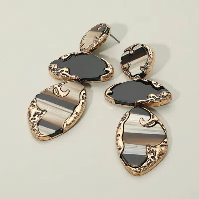 Fashnzfab Textured Metal Frame Abstract Celluloid Acetate Plate Link Drop Statement Earrings - Brown, Gold, Mu