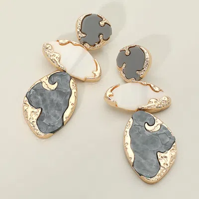 Fashnzfab Textured Metal Frame Abstract Celluloid Acetate Plate Link Drop Statement Earrings In Neutral