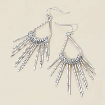 Fashnzfab Textured Metal Geometric Fan Tassel Dangle Earrings In Silver