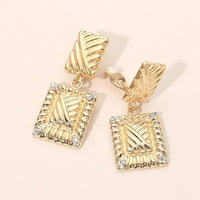 Fashnzfab Textured Metal Geometric Rectangle Frame Drop Clip On Earrings In Gold