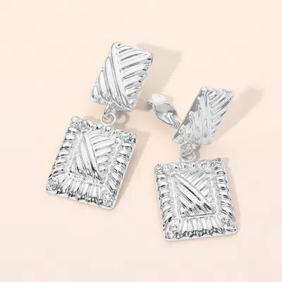 Fashnzfab Textured Metal Geometric Rectangle Frame Drop Clip On Earrings In Silver