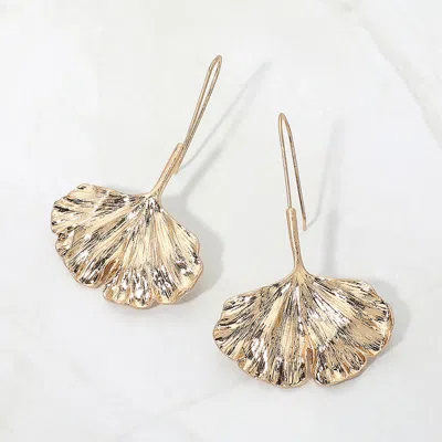 Fashnzfab Textured Metal Gingko Leaf Drop Earrings In Gold
