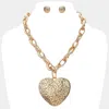 Fashnzfab Textured Metal Heart Pendant Chunky Industrial Chain Statement Necklace In Gold
