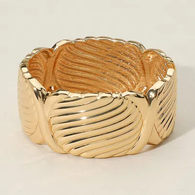Fashnzfab Textured Metal Hinged Bangle Bracelet In Gold