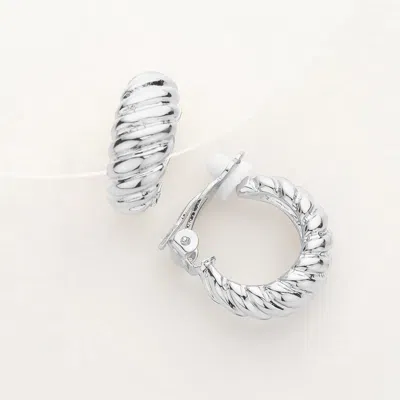 Fashnzfab Textured Metal Hoop Clip On Earrings In Silver
