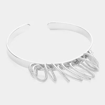 Fashnzfab Textured Metal Hoop Cluster Cuff Bracelet Rhodium In Silver