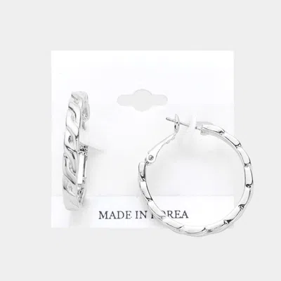 Fashnzfab Textured Metal Hoop Earrings - Rhodium In Metallic