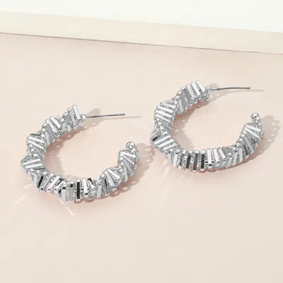 Fashnzfab Textured Metal Hoop Earrings - Rhodium In Metallic